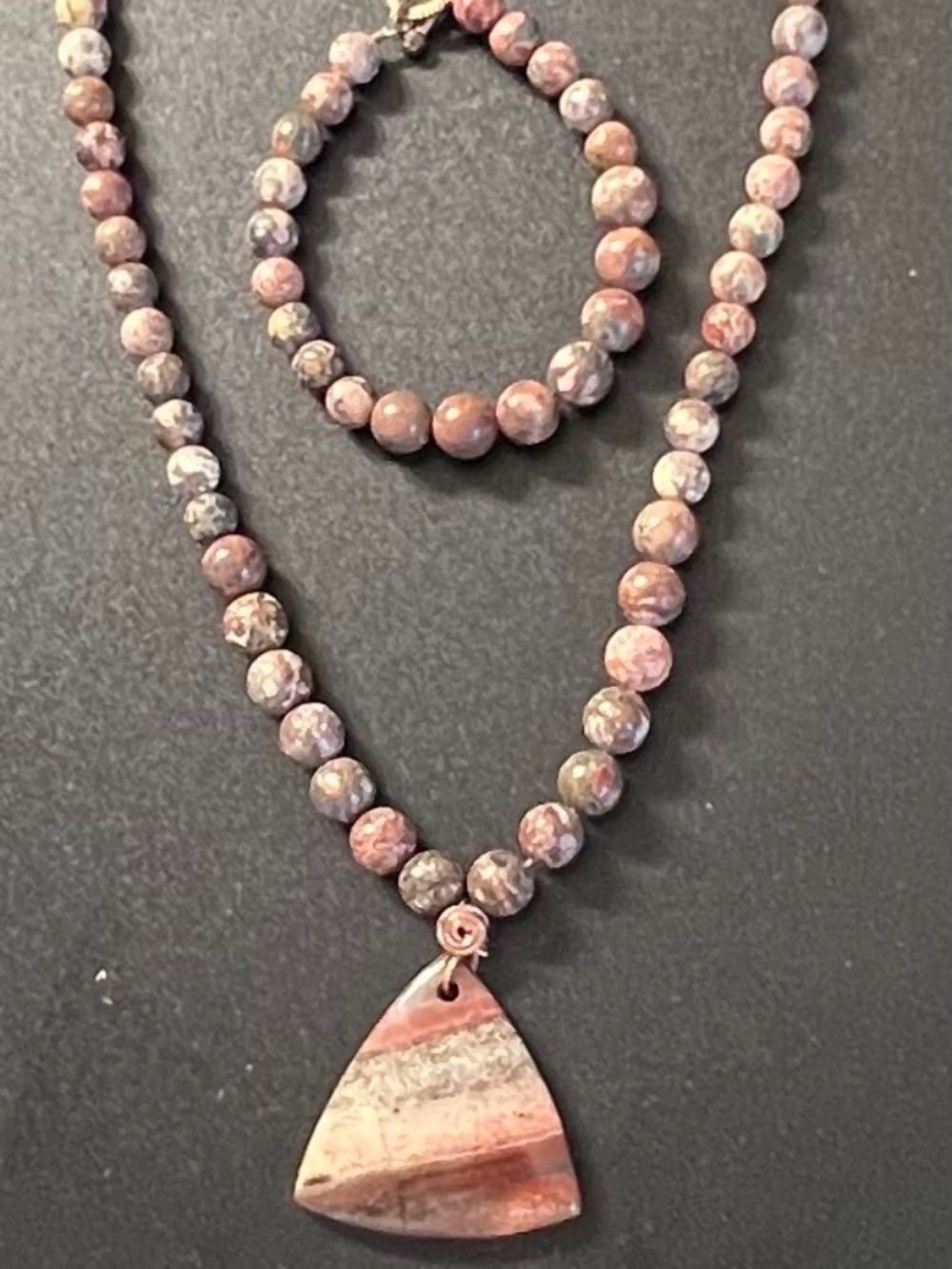Brown Agate Tanzinite Earthy Bohemian Beaded Pendant Necklace & Bracelet Set